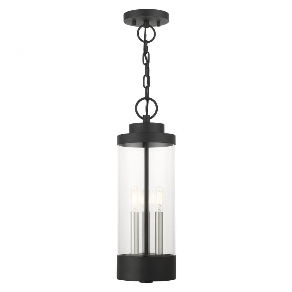 3 Lt Textured Black Outdoor Pendant Lantern