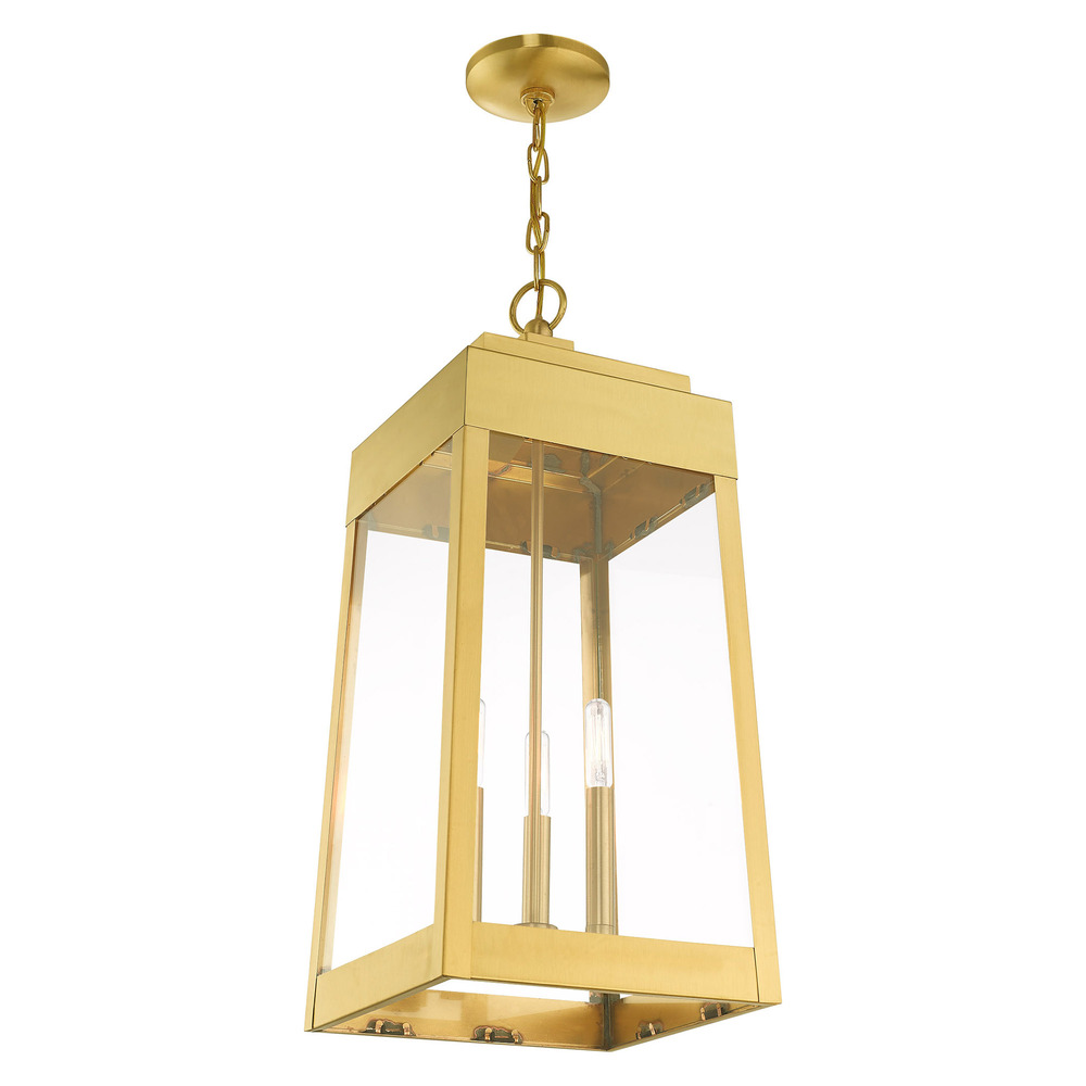 3 Lt Satin Brass Outdoor Pendant Lantern