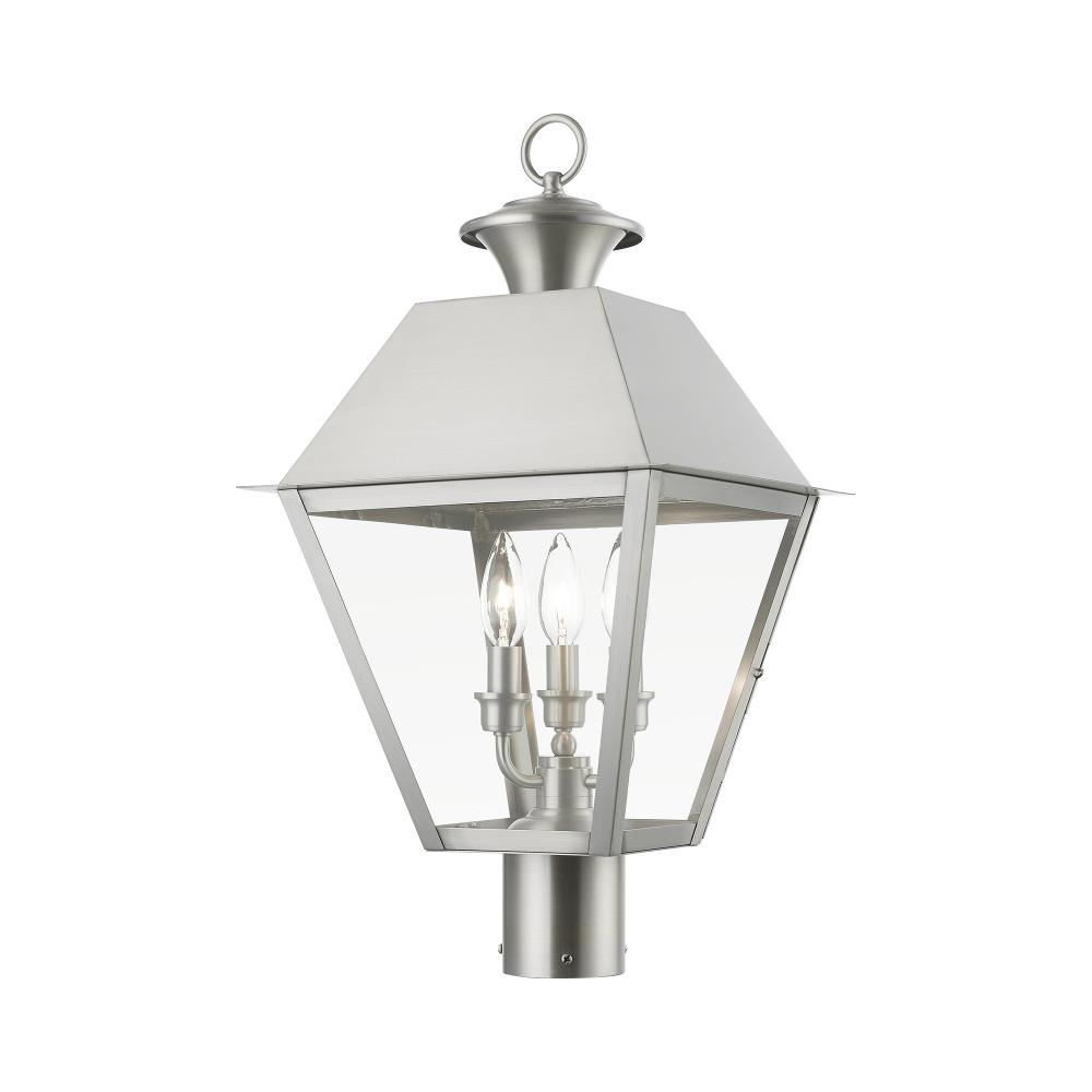 3 Light Brushed Nickel Outdoor Large Post Top Lantern