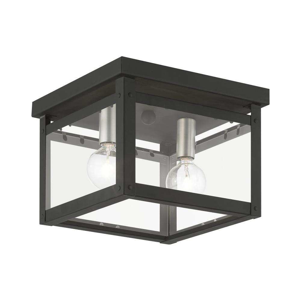 2 Light Black with Brushed Nickel Finish Candles Square Flush Mount