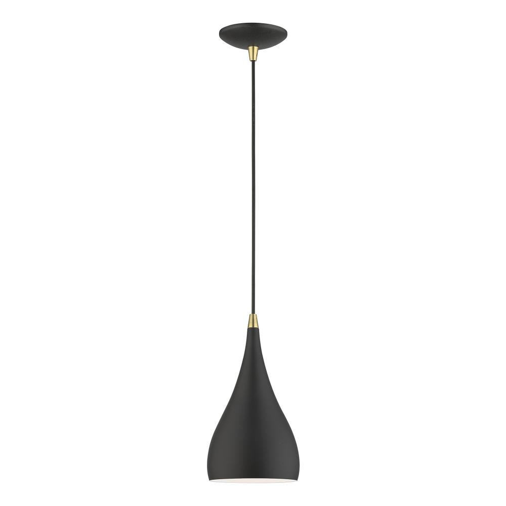 1 Light Textured Black with Antique Brass Accents Mini Pendant