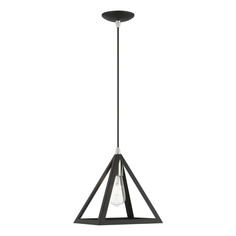 1 Light Black with Brushed Nickel Accents Pendant