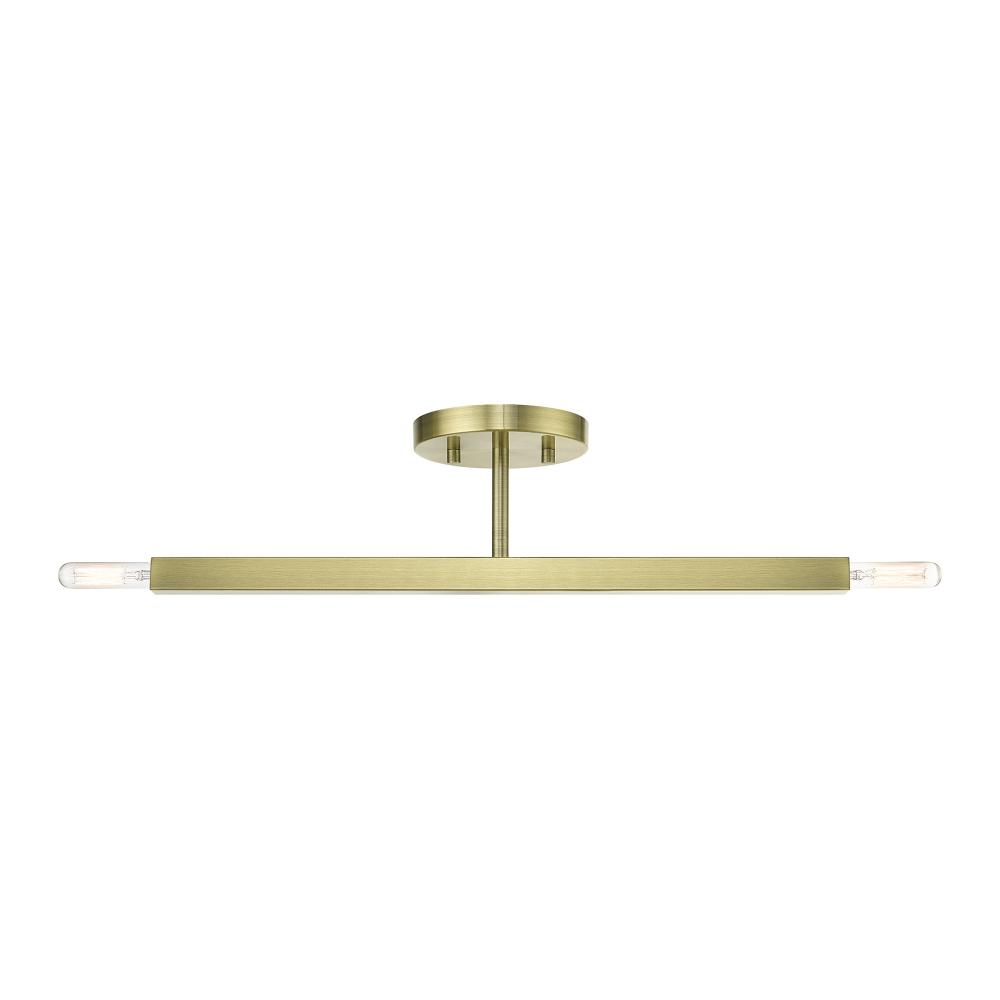 2 Light Antique Brass Semi-Flush