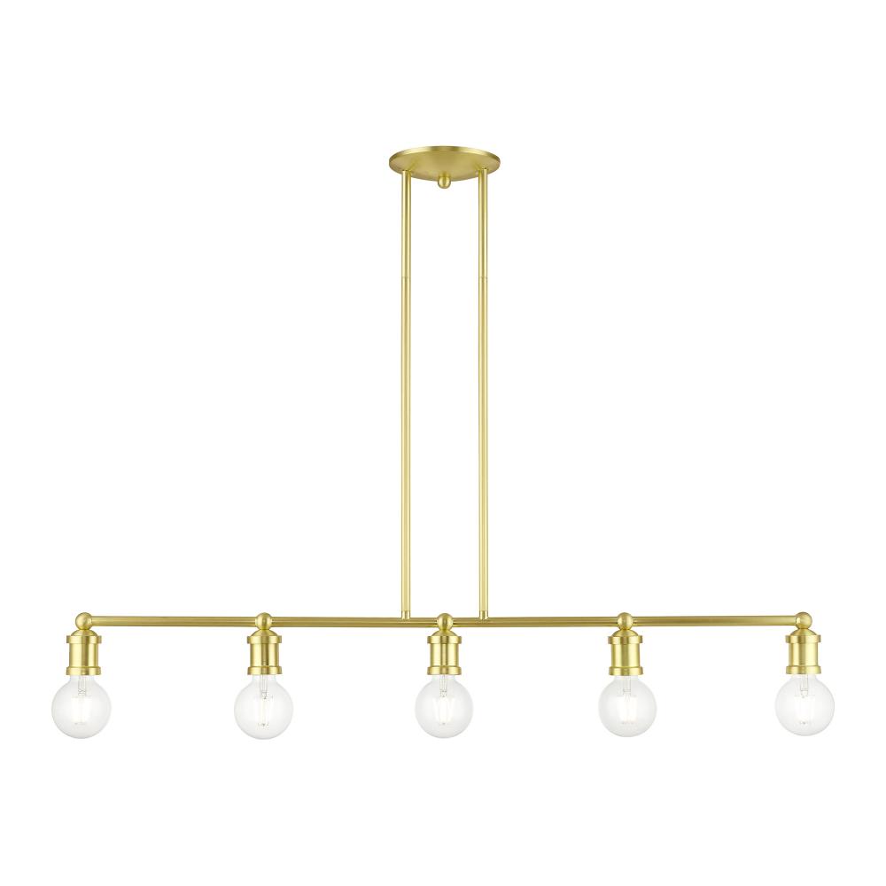 5 Light Satin Brass Large Linear Chandelier