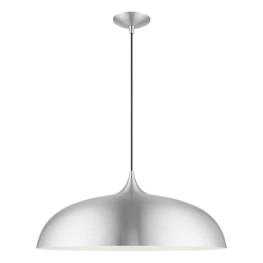 3 Light Brushed Aluminum with Polished Chrome Accents Large Pendant