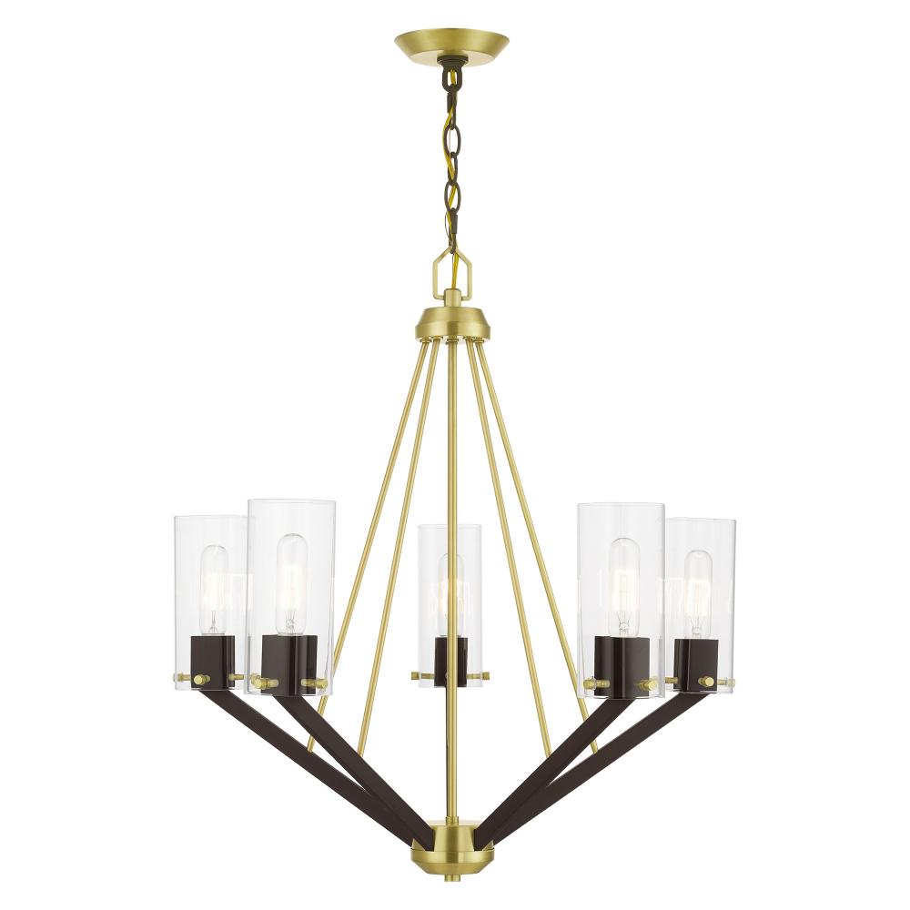 5 Light Satin Brass & Bronze Chandelier