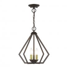 Livex Lighting 40923-92 - 3 Light English Bronze Semi-Flush / Small Pendant with Antique Brass Finish Accents