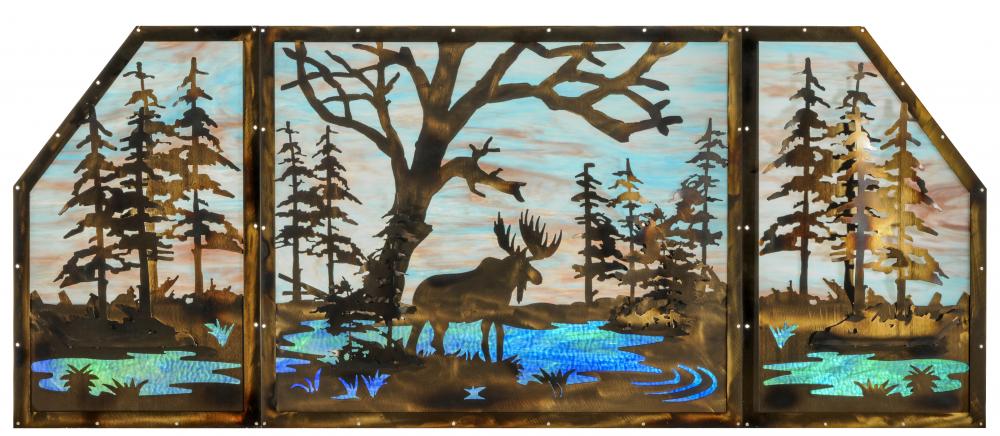 72"W X 30"H Moose at Lake 3 Panel Stained Glass Window