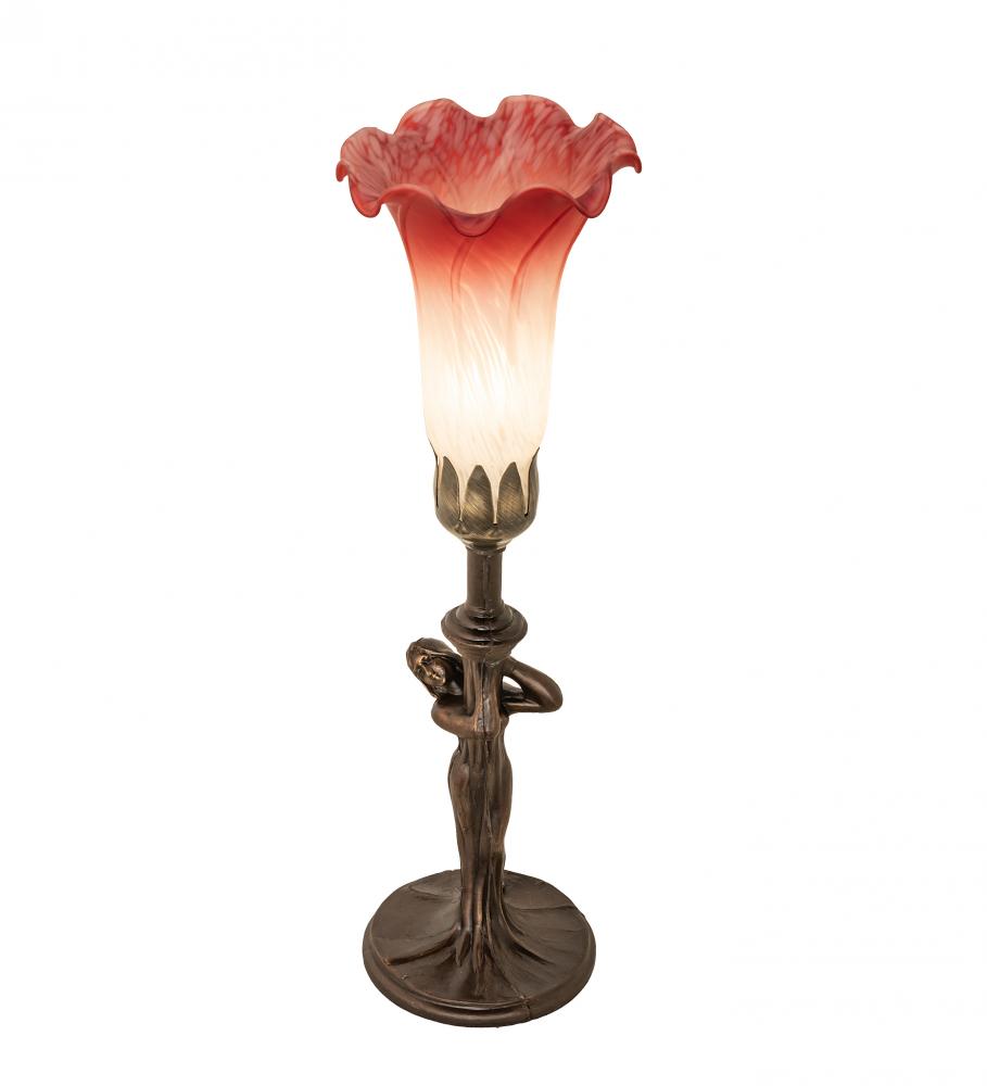 15" High Pink/White Tiffany Pond Lily Nouveau Lady Mini Lamp