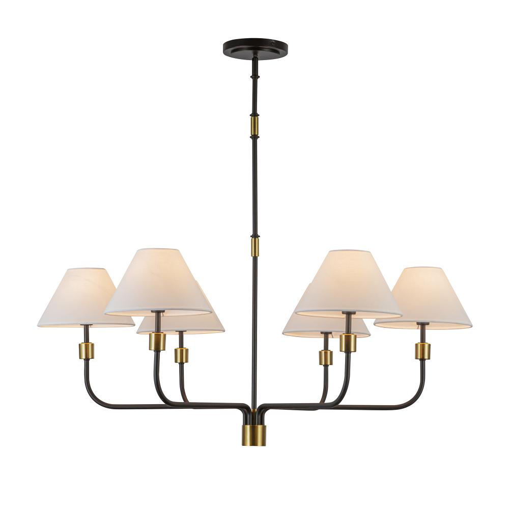 Providence 6 Light Chandelier, Black, Brushed Brass