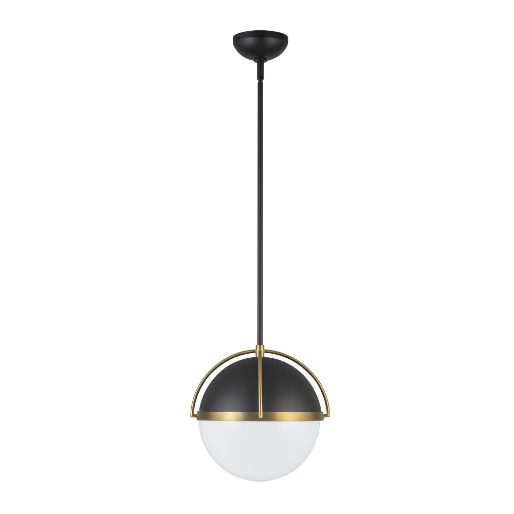 Dahlia 1 Light Pendant 15.4", Black, Brushed Brass