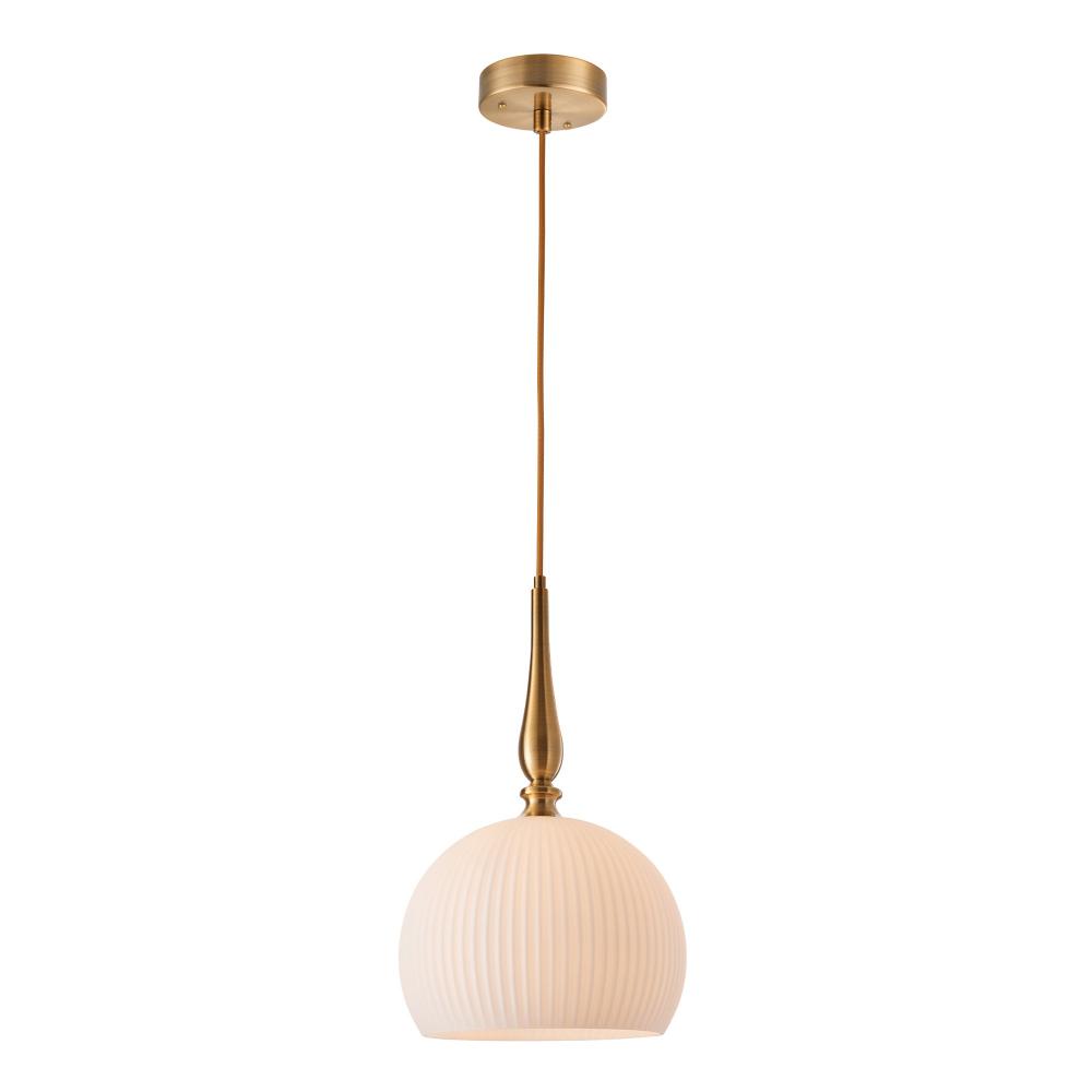 Kate 1 Light Pendant 10", Brushed Brass with Ribbed Glassware