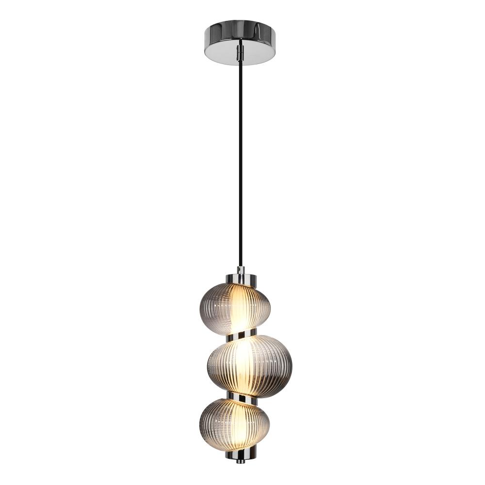 Ariel Integrated LED Pendant 13.5", Chrome with Ribbed Smoke Ombre Glassware