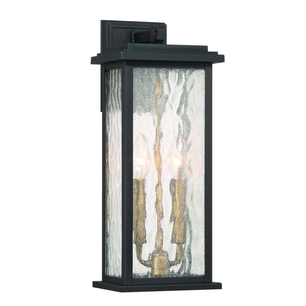 Estate 2 Light Outdoor Wall Sconce 17", Black, Brass with Rain Glassware