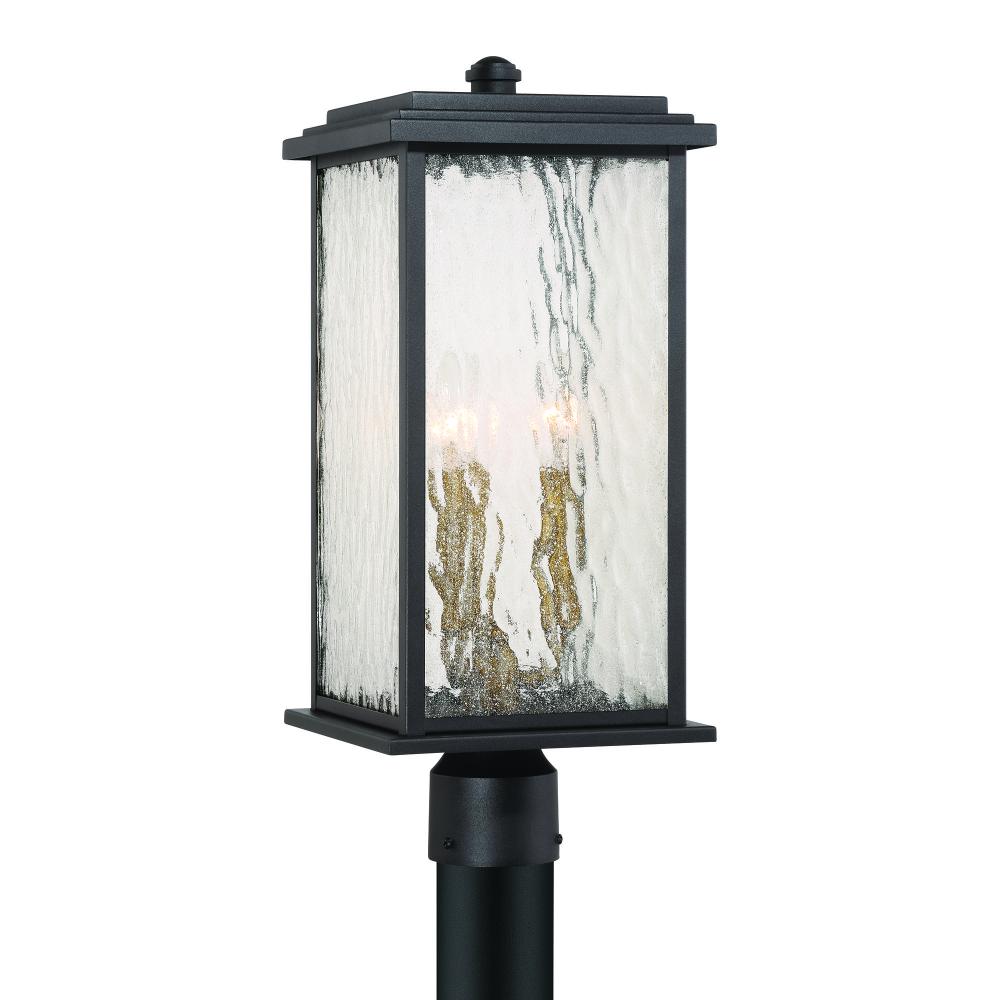 Estate 3 Light Outdoor Post Light, Black, Brass with Rain Glassware