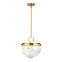 Artcraft AC12025BR - Myla 2 Light Pendant, Vintage Brass with Ribbed Glass Glassware