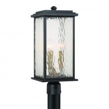 Artcraft AC9273BK - Estate 3 Light Outdoor Post Light, Black, Brass with Rain Glassware