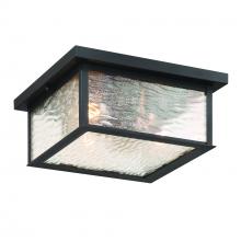 Artcraft AC9276BK - Estate 3 Light Outdoor Flush Mount, Black, Brass with Rain Glassware