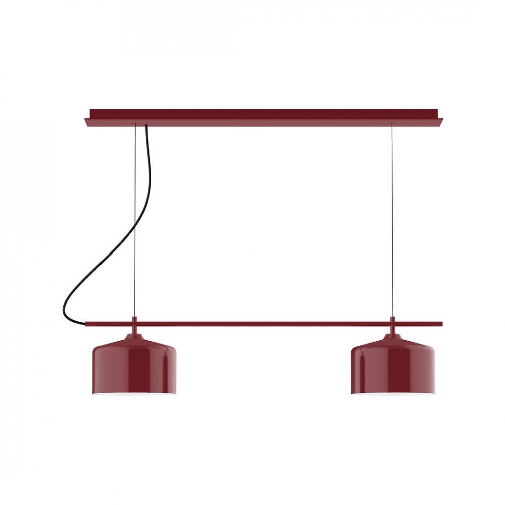 3-Light Linear Axis LED Chandelier with Neutral Argyle Fabric Cord, Barn Red