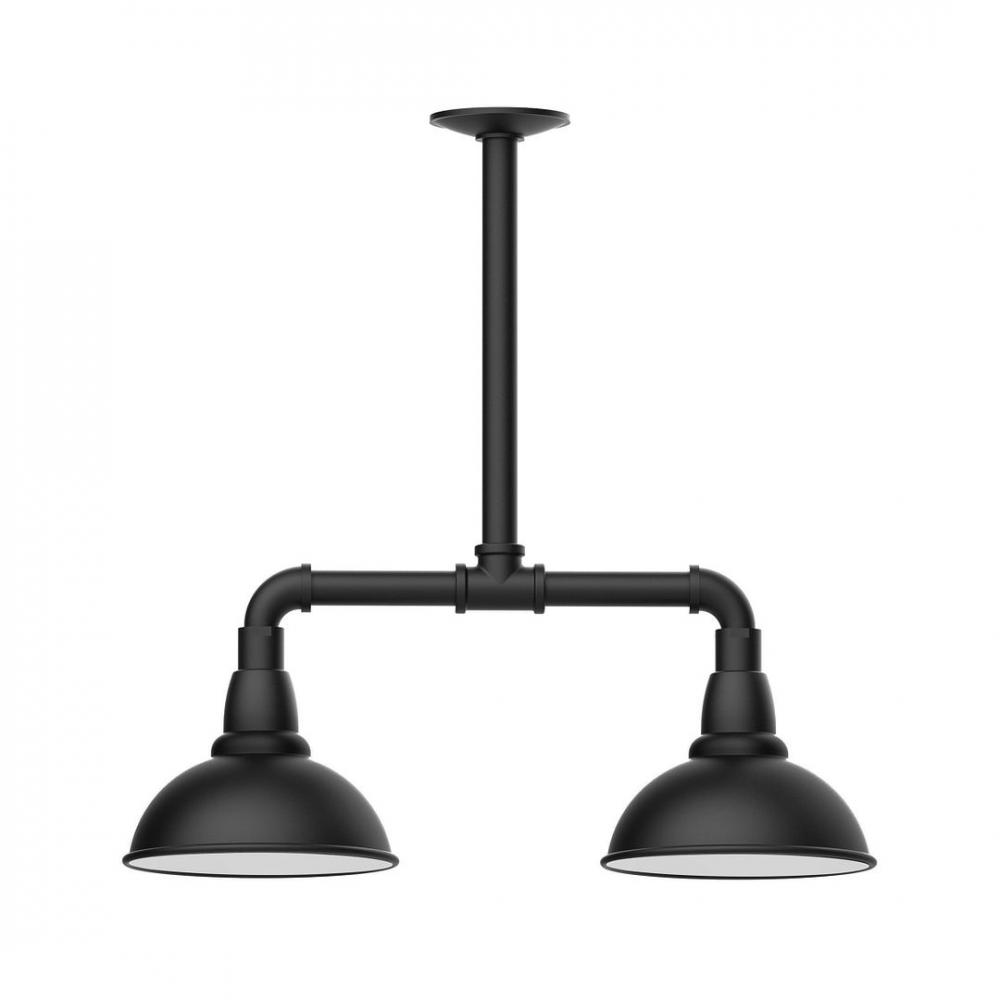 8" Cafe shade, 2-light LED Stem Hung Pendant, Black