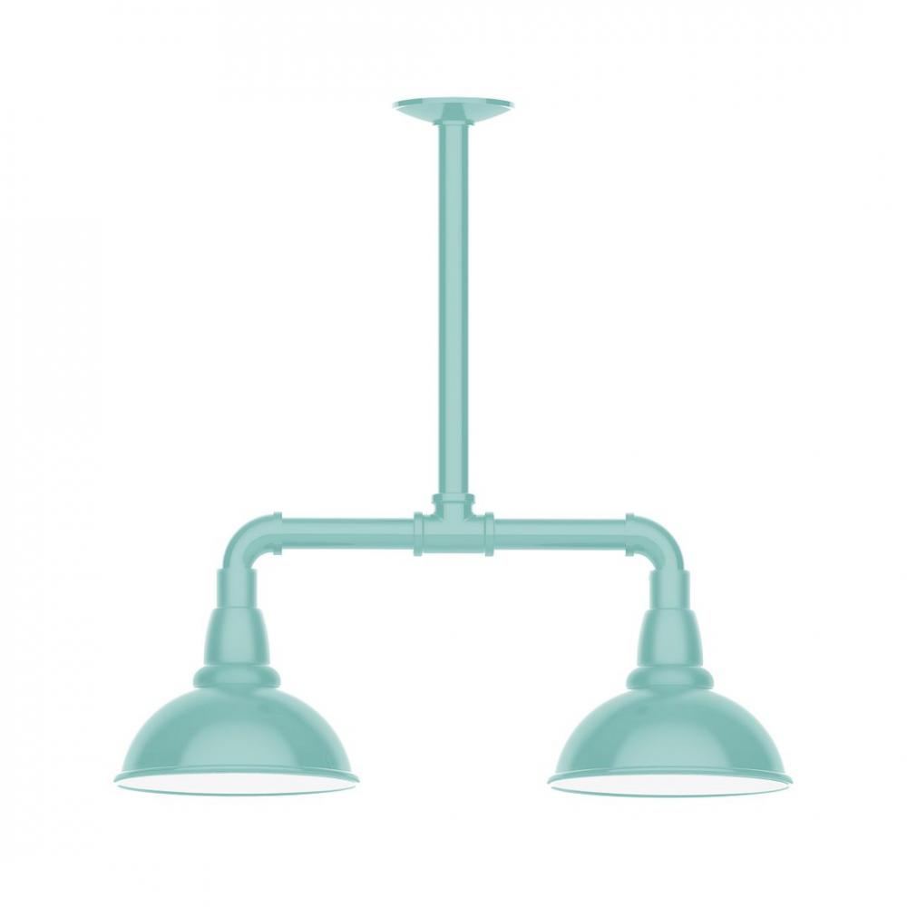 8" Cafe shade, 2-light LED Stem Hung Pendant with wire grill, Sea Green