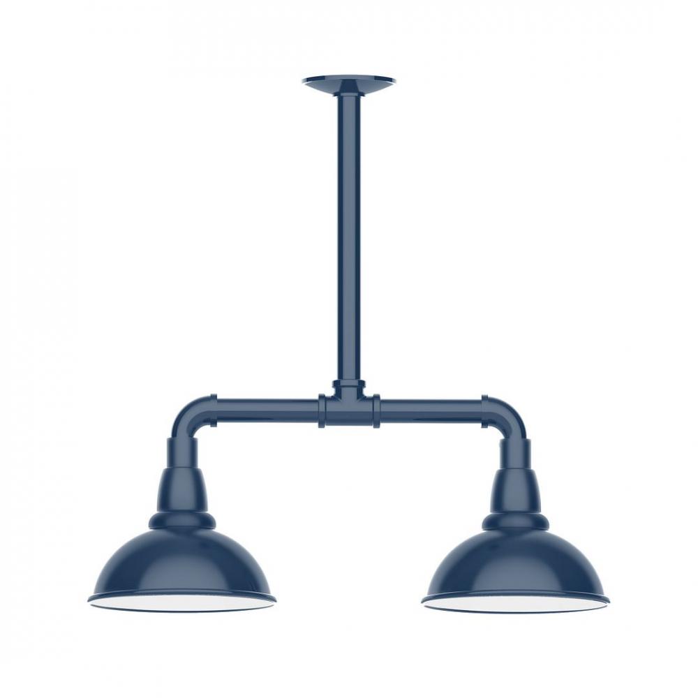 8" Cafe shade, 2-light LED Stem Hung Pendant, Navy