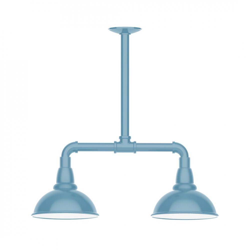 8" Cafe shade, 2-light LED Stem Hung Pendant, Light Blue