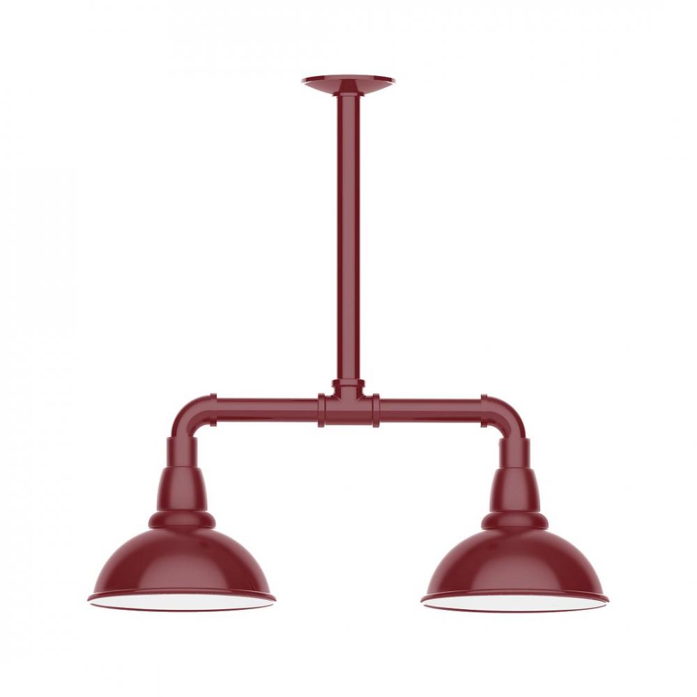 8" Cafe shade, 2-light LED Stem Hung Pendant, Barn Red