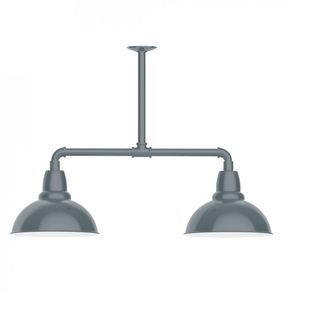 12" Cafe shade, 2-light LED Stem Hung Pendant, Slate Gray