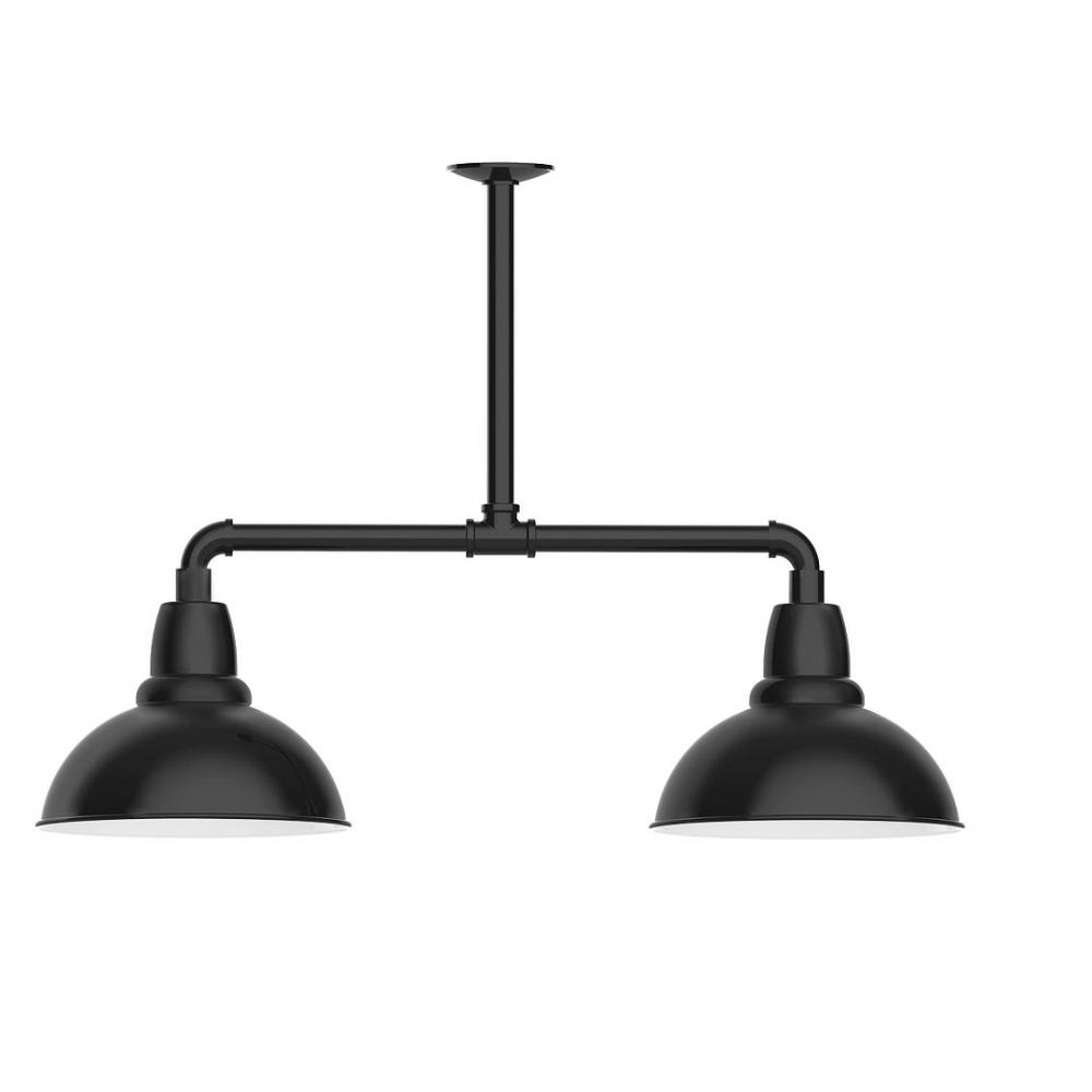 12" Cafe shade, 2-light LED Stem Hung Pendant, Black