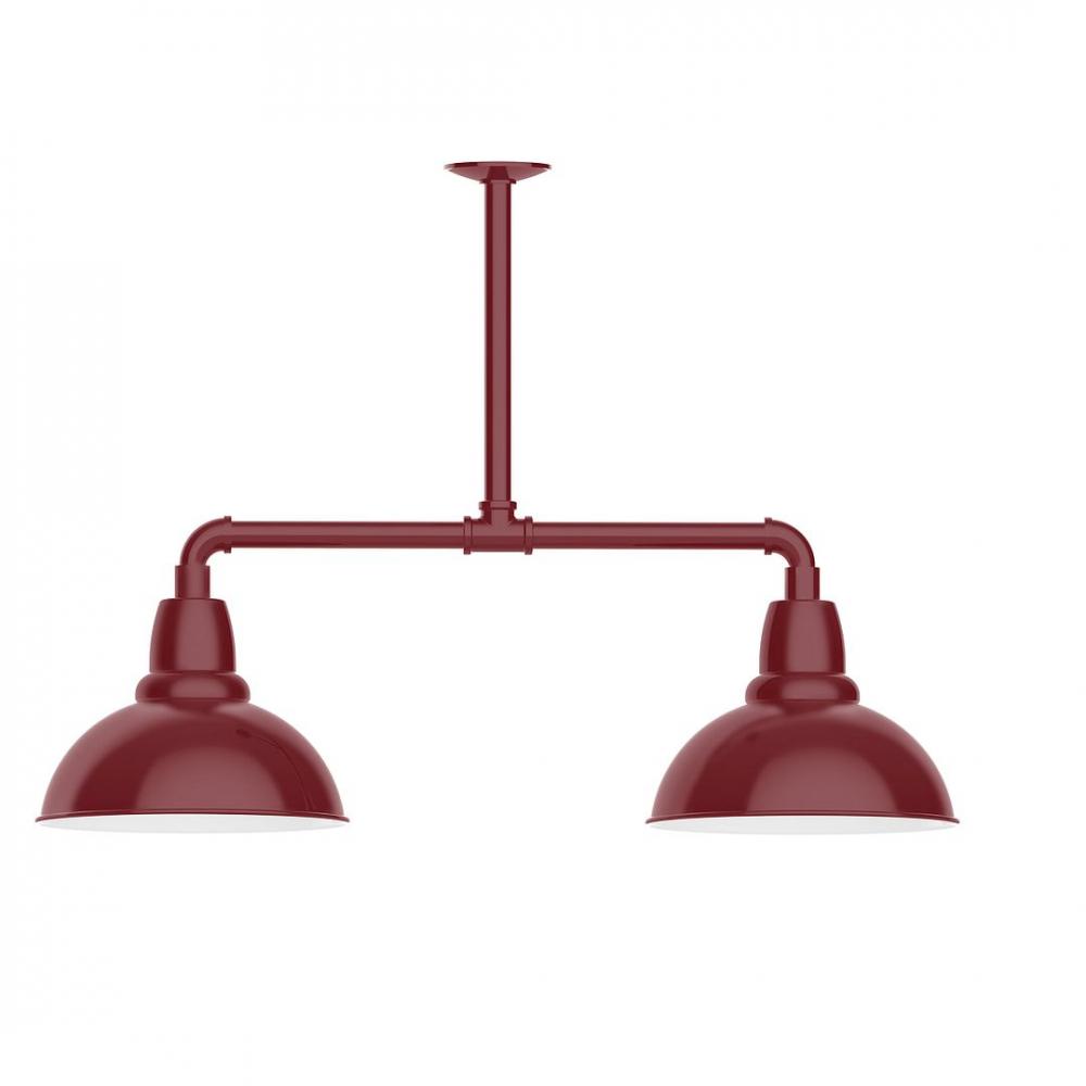 12" Cafe shade, 2-light LED Stem Hung Pendant, Barn Red