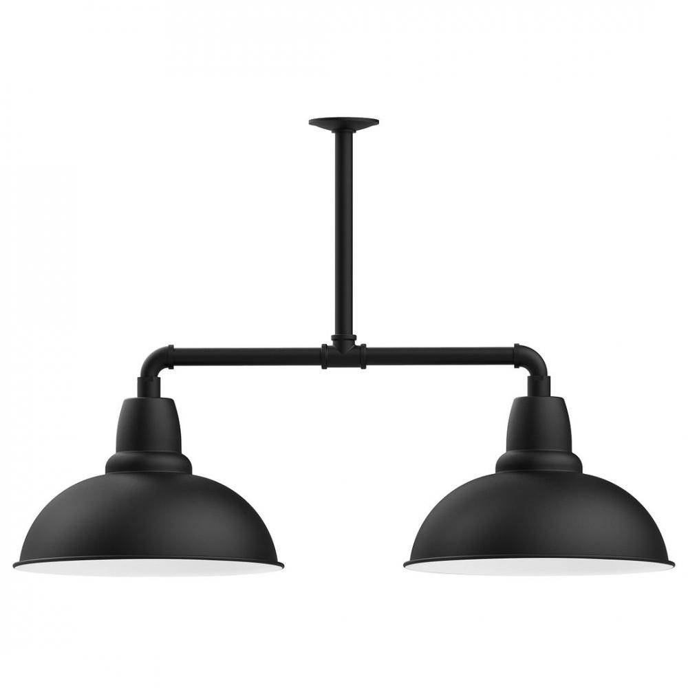 16" Cafe shade, 2-light LED Stem Hung Pendant, Black