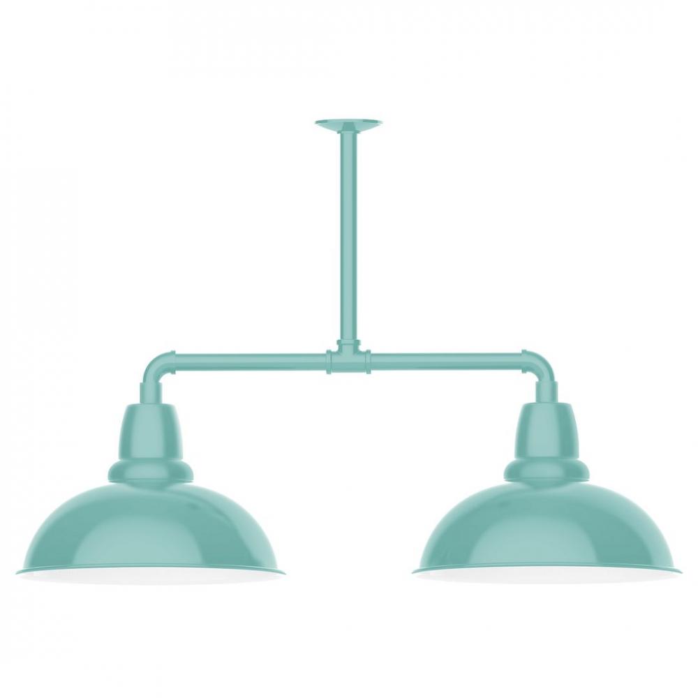 16" Cafe shade, 2-light LED Stem Hung Pendant, Sea Green