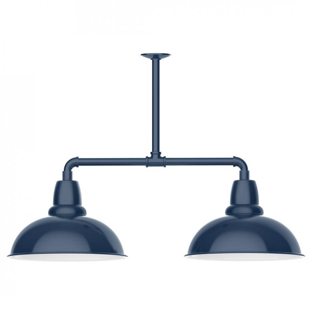 16" Cafe shade, 2-light LED Stem Hung Pendant, Navy