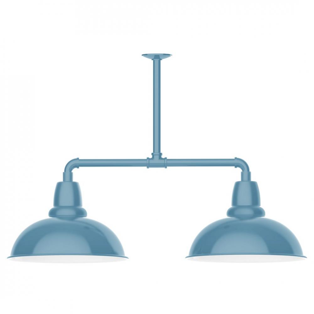 16" Cafe shade, 2-light LED Stem Hung Pendant, Light Blue