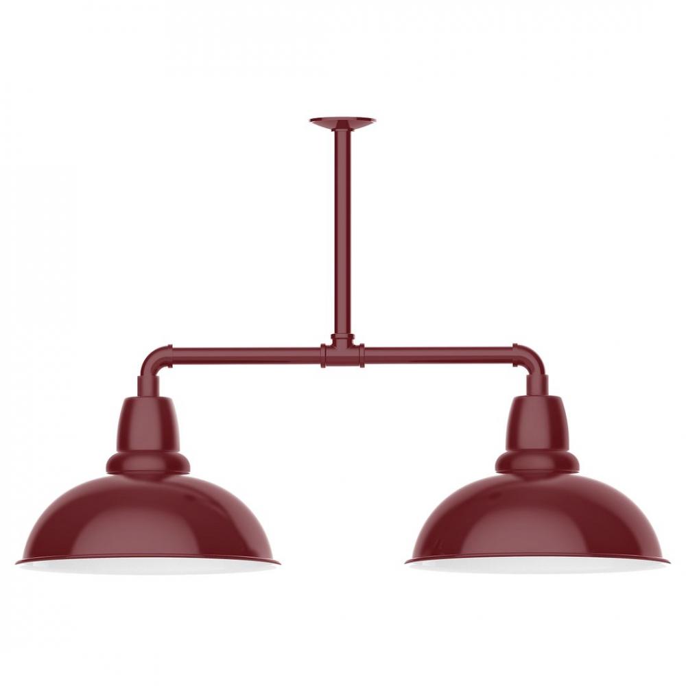 16" Cafe shade, 2-light LED Stem Hung Pendant, Barn Red