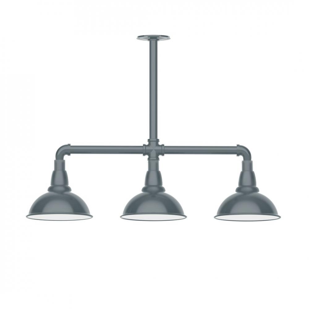 8" Cafe shade, 3-light LED Stem Hung Pendant, Slate Gray