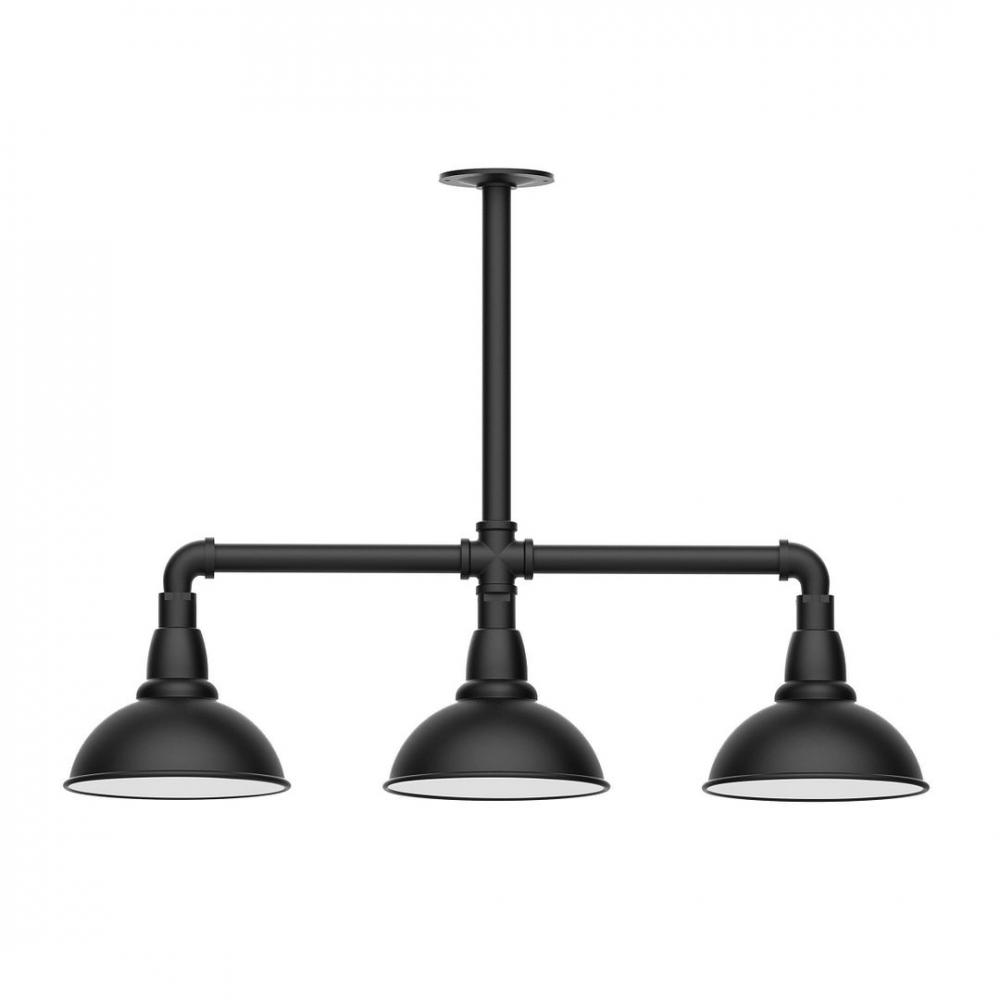 8" Cafe shade, 3-light LED Stem Hung Pendant, Black