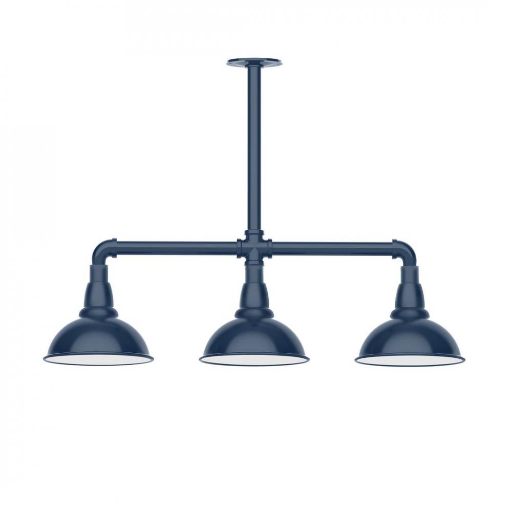 8" Cafe shade, 3-light LED Stem Hung Pendant, Navy