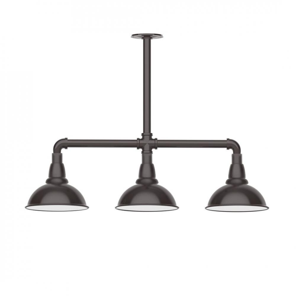 8" Cafe shade, 3-light LED Stem Hung Pendant, Architectural Bronze