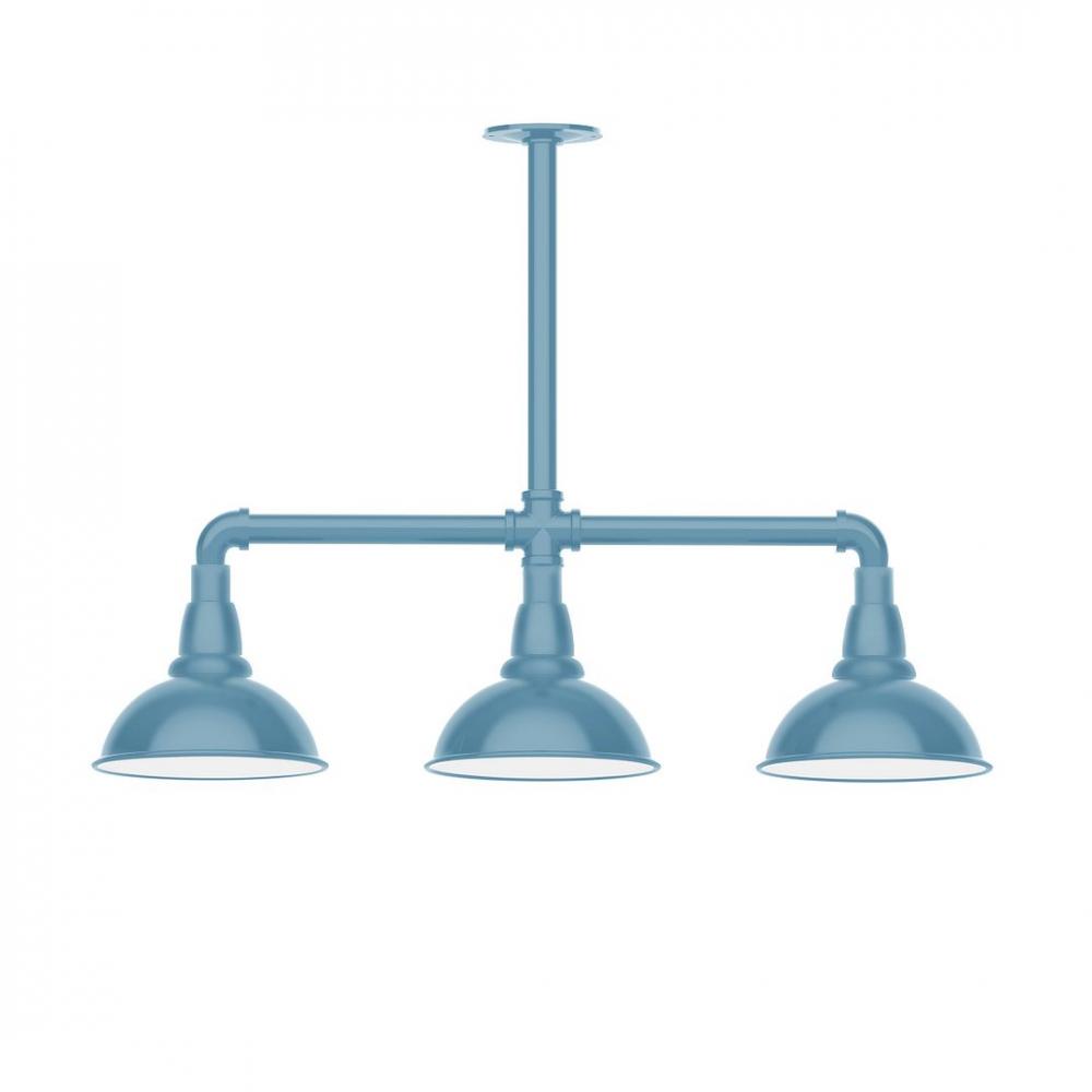 8" Cafe shade, 3-light LED Stem Hung Pendant, Light Blue