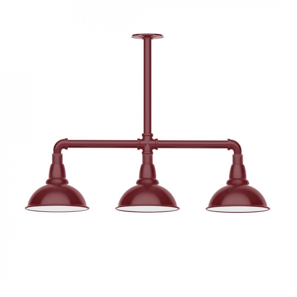 8" Cafe shade, 3-light LED Stem Hung Pendant, Barn Red