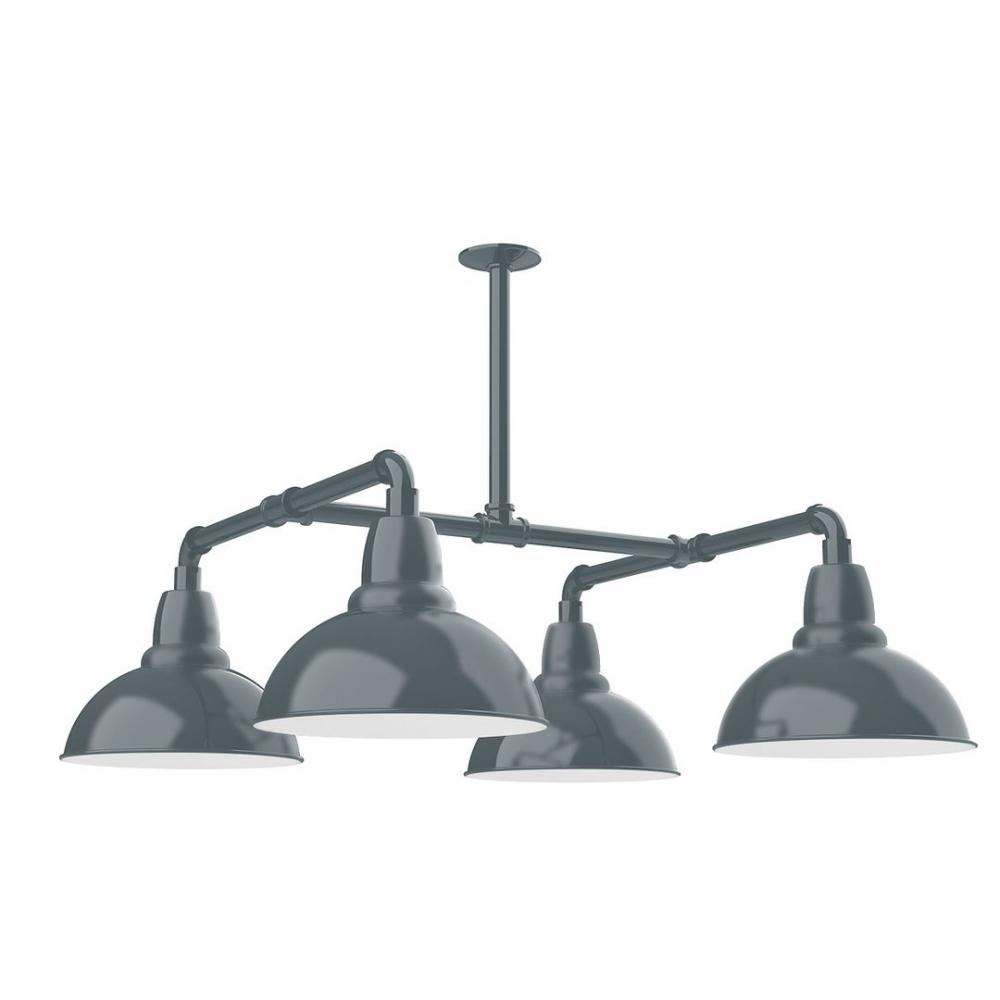 12" Cafe shade, 4-light LED Stem Hung Pendant, Slate Gray