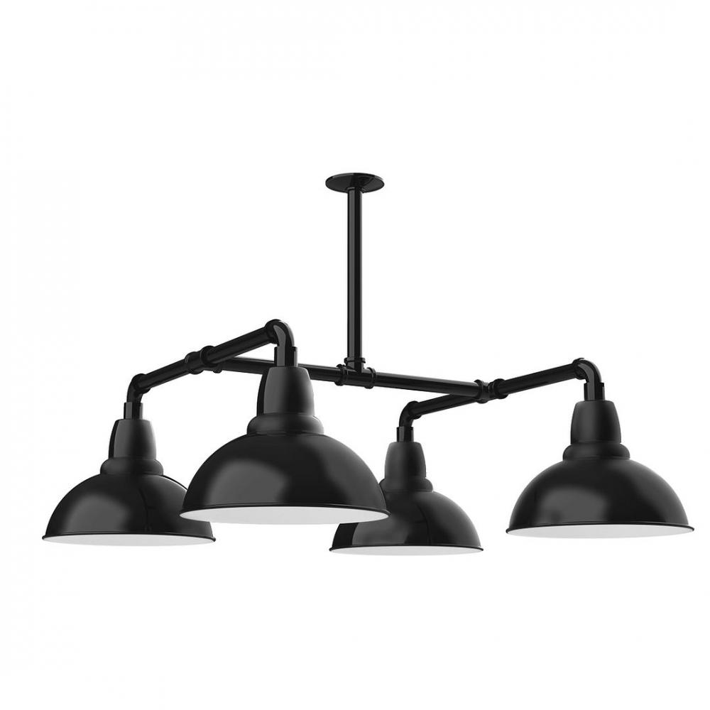 12" Cafe shade, 4-light LED Stem Hung Pendant, Black