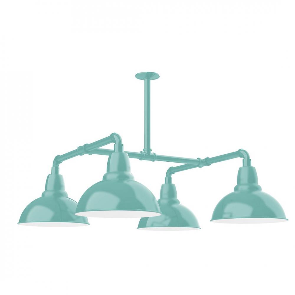 12" Cafe shade, 4-light LED Stem Hung Pendant, Sea Green