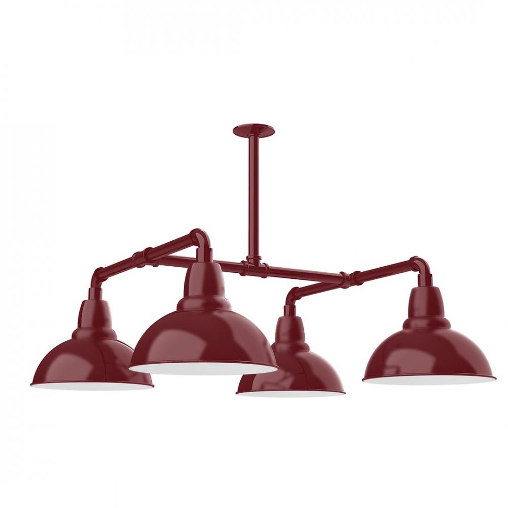 12" Cafe shade, 4-light LED Stem Hung Pendant, Barn Red