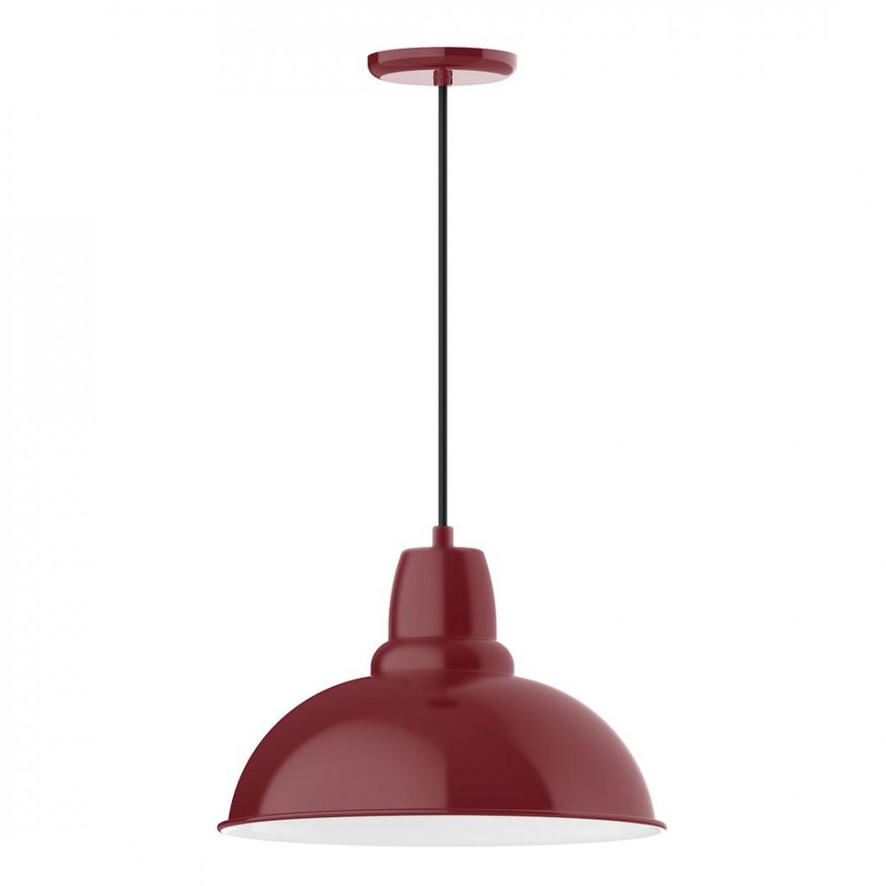 16" Cafe shade, LED Pendant with white and gray dot fabric cord and canopy, Barn Red