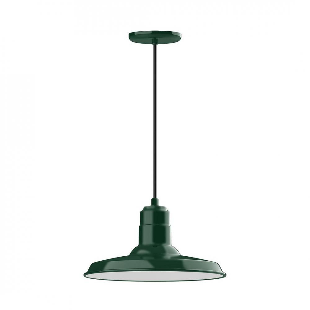 14" Warehouse shade, LED Pendant with ivory fabric cord and canopy, Forest Green