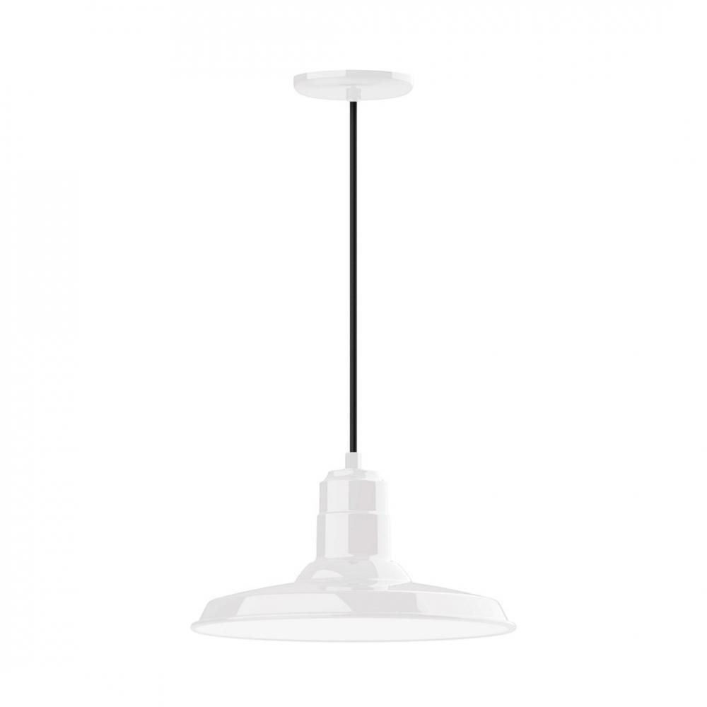 14" Warehouse shade, LED Pendant with gray solid fabric cord and canopy, White