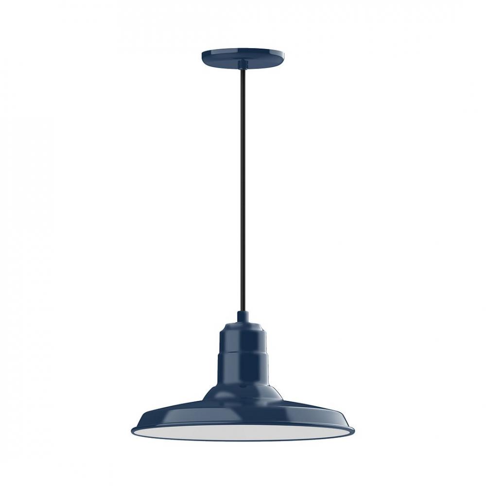 14" Warehouse shade, LED Pendant with black cord and canopy, Navy